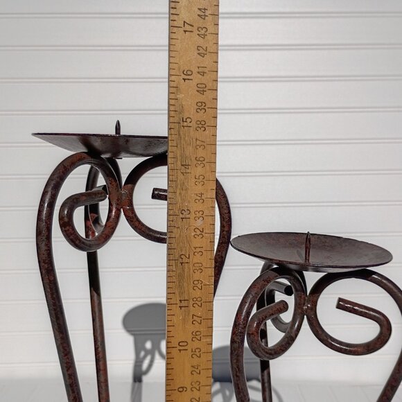 Pair of Wrought Iron Candle Holders Bronze Scroll French Country Candlesticks - Picture 16 of 16